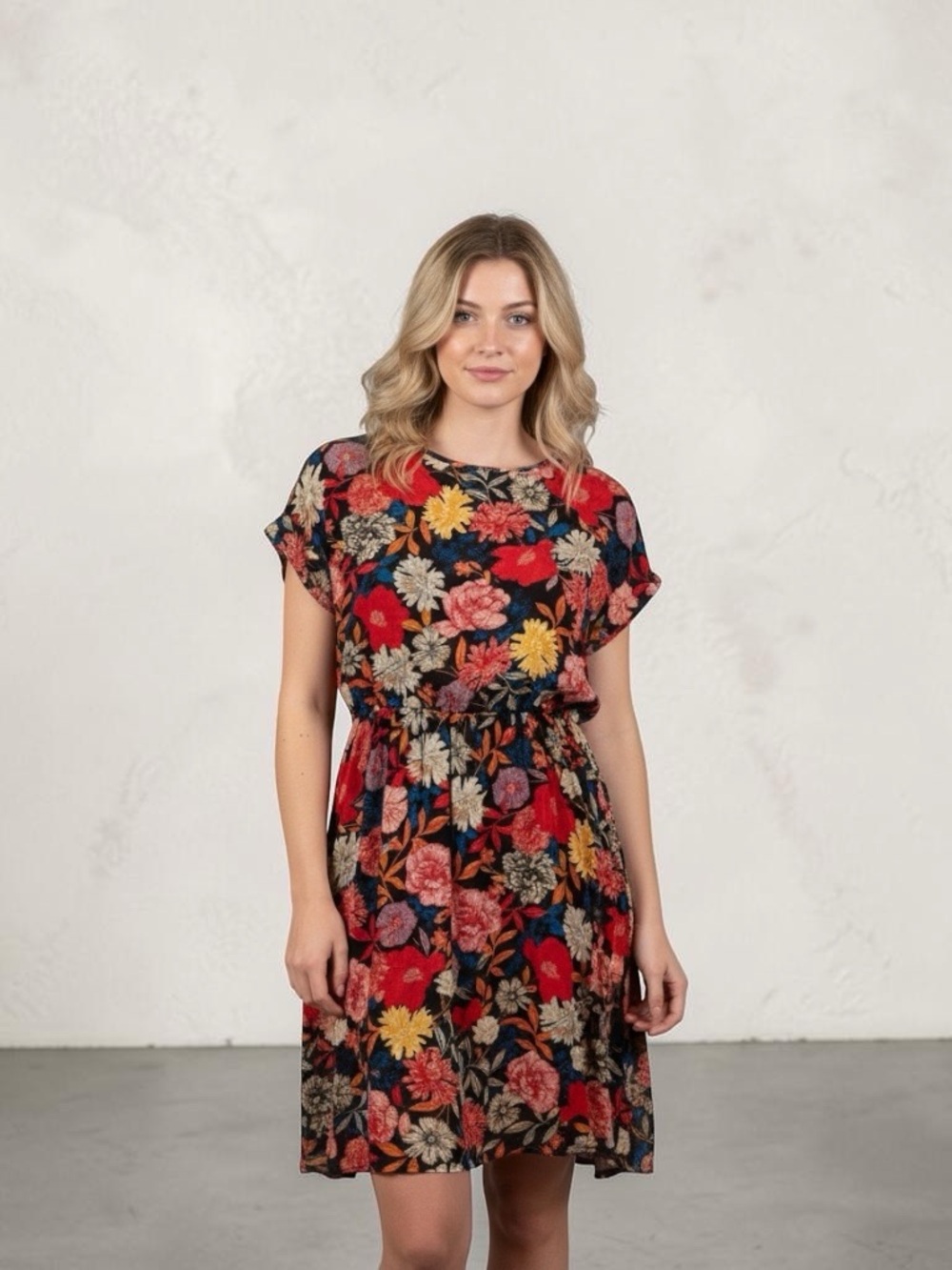 NEW Floral Swim Cover Up/ Dress in Black and Red - Size L